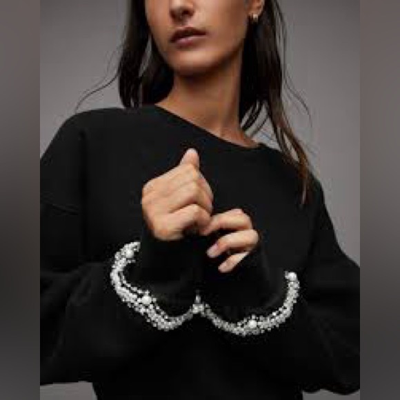 All Saints | NWT Black Embellished Robin Sweater - Picture 3 of 10